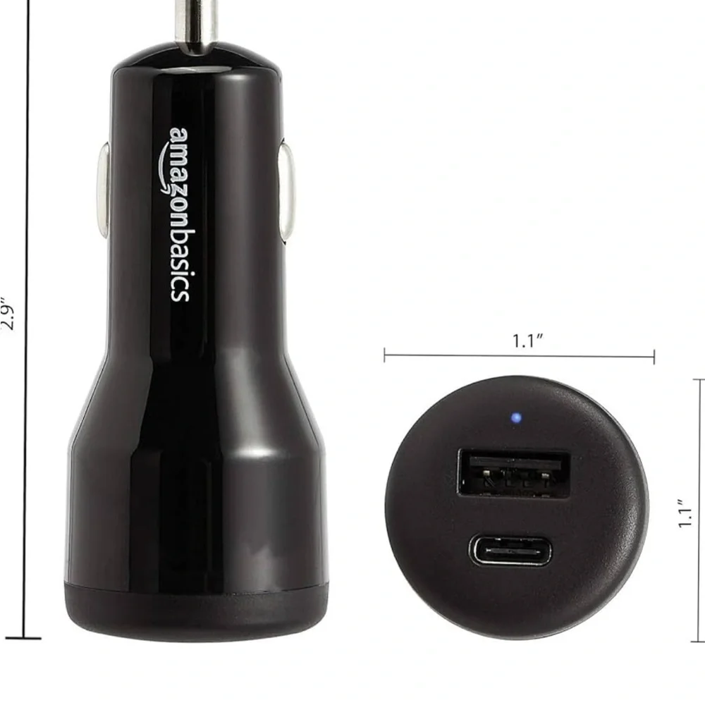 Amazon Basics USB C 18W with Power Delivery‎ and 12W USB A Car Charger, Black